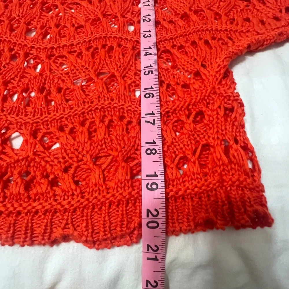 Cato Womens Fire Orange Crochet Open Weave Airy Dolman Sleeve Resort Top Small